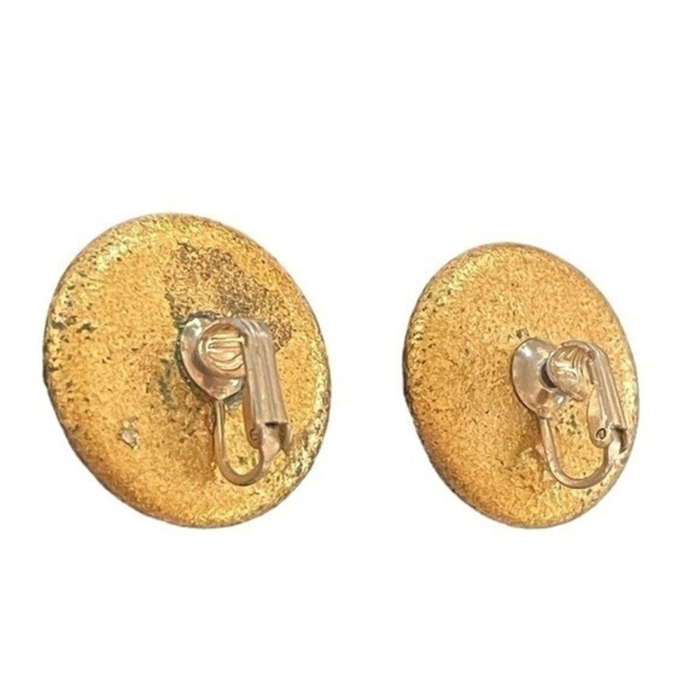 Vintage 1960s Satin Gold Button Clip On Earrings 1.25" Non Pierced Costume - Picture 8 of 8
